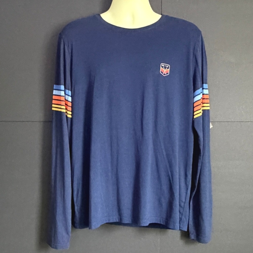 Marine Layer x Lost & Found Men's Large Navy Retro Stripe Long Sleeve Shirt